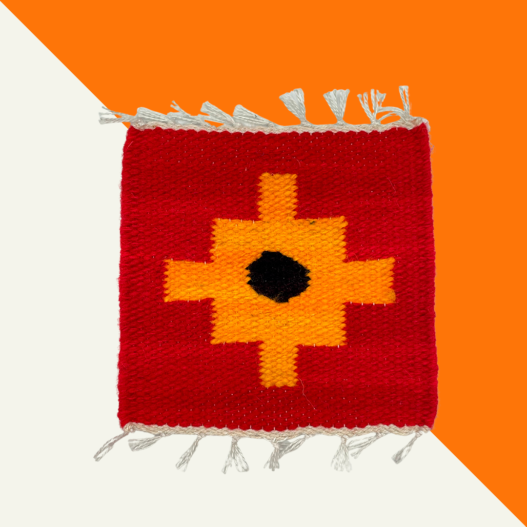 Ethically made textile coasters, featuring handwoven designs with Peruvian wool