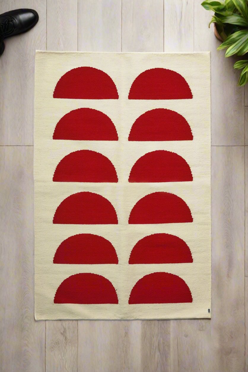 Iconos Mini Rug #3 | Natural and Red
